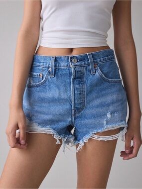 Levi’s 501 Original Denim Shorts Blue Distressed Denim Women's Cutoff Shorts